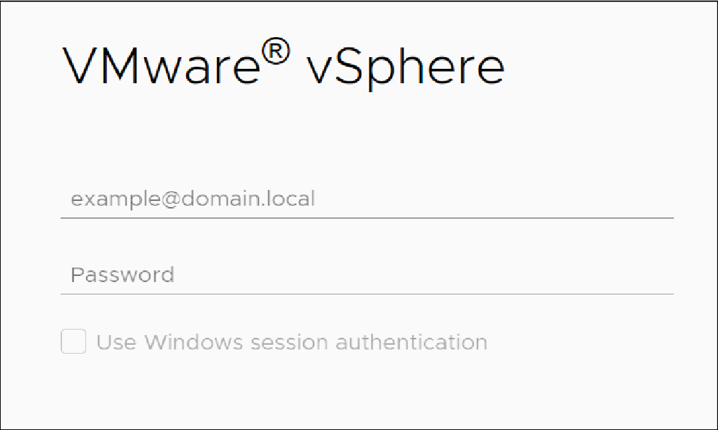 Screenshot of vSphere log in screen