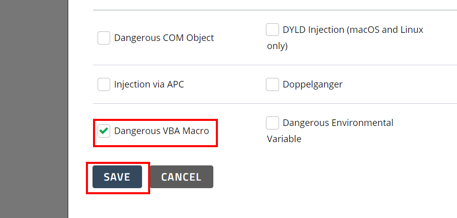 Dangerous VBA macro check box