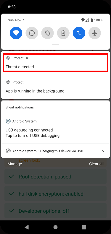 Protect app threat detected notification