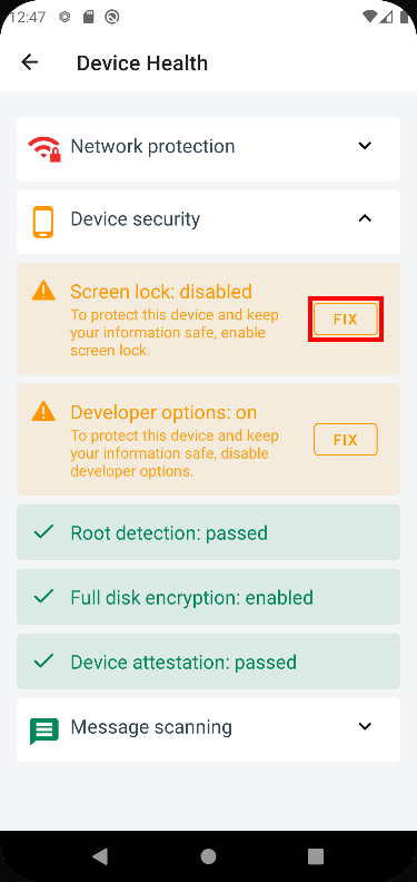 Screen lock disabled Fix button