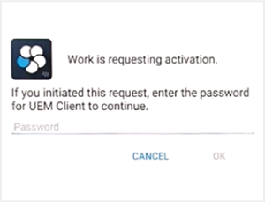 Screenshot of UEM Client password prompt