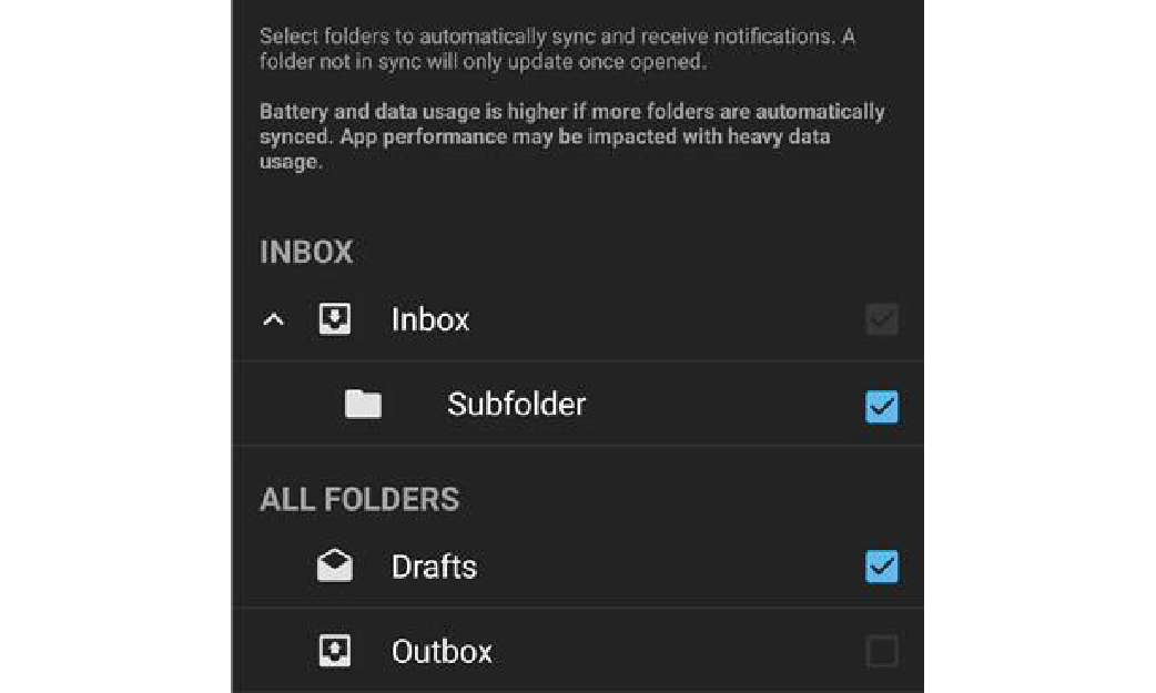 Image of BlackBerry Work Android subfolder notifications