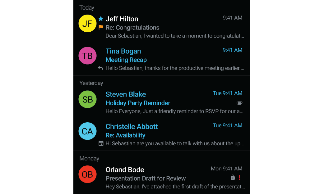 Image of BlackBerry Work Android update message list UI