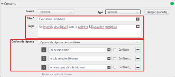 Étape 4 : Ajouter un message et des options de réponse