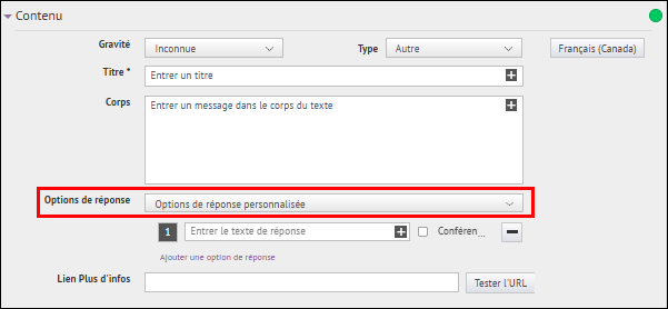 Étape 4 : Ajouter des options de response personnalisee