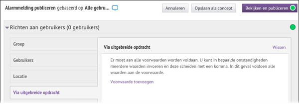 The Target Users section of an out of the box alert template localized into Dutch