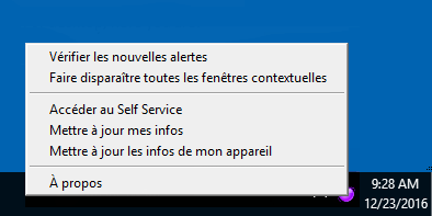 The system tray menu localized for the French (France) locale