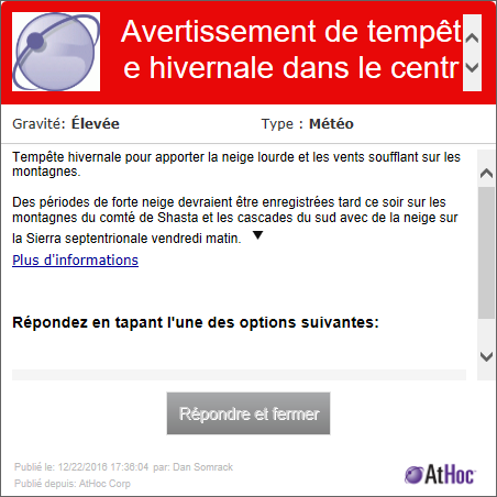 A desktop alert localized for the French (France) locale