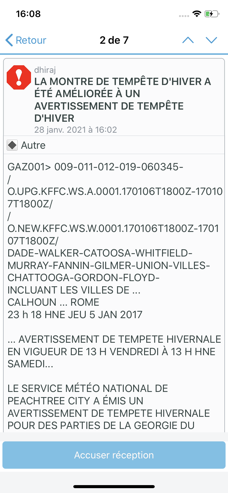 Mobile alert localized in French (Canada)