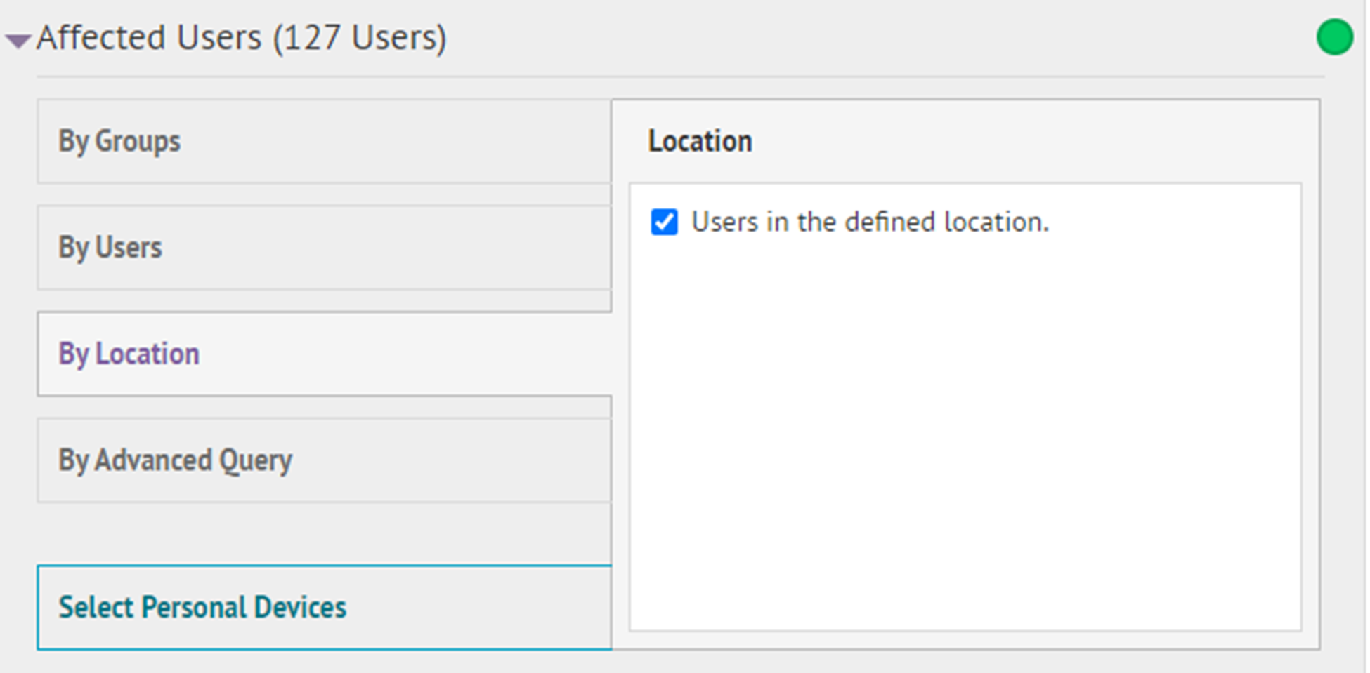 Affected users section of an event template