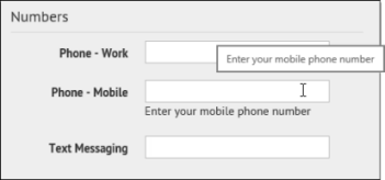 Contact information hover tool tip