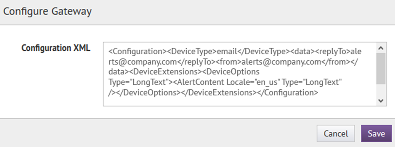 The Configure Gateway window
