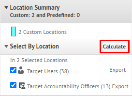 Calculate the users and organizations in the selected locations