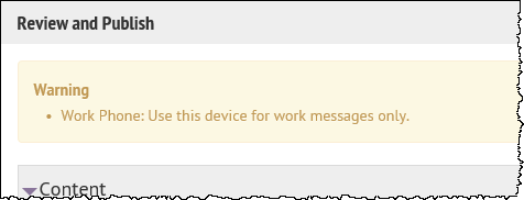 Help text on the Review and Publish screen
