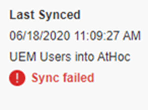 Sync failed message in Last Synced section
