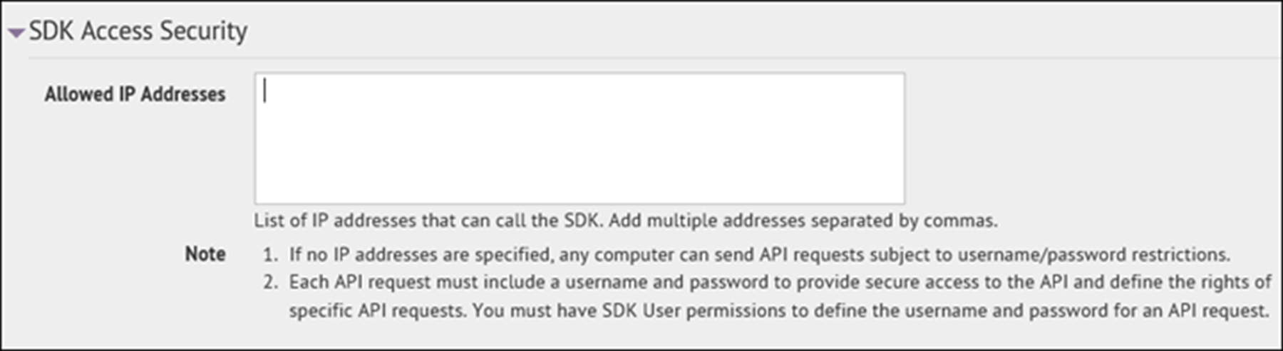 The SDK Access Security section